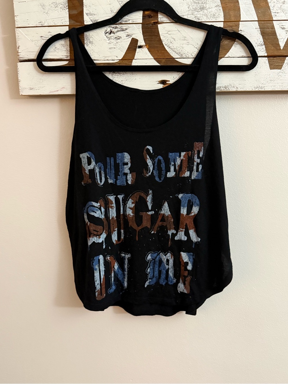 Black Graphic Scoop Tank Top with Multicolor Print